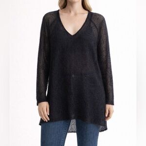 Eileen Fisher black mohair open stitch loose knit tunic size L